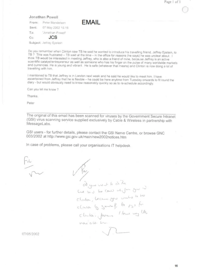 Email from Mandelson to Powell