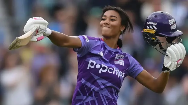 Davina Perrin of Northern Superchargers reaches her century