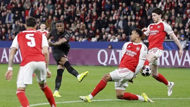Christian Kofane of Bayer 04 Leverkusen, Gabriel of Arsenal FC,