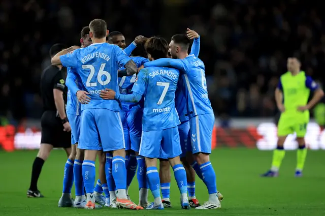 Coventry City's Tatsuhiro Sakamoto (second right) celebrates with his team mates