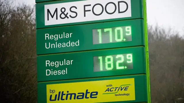 Petrol prices in the UK rose earlier this week when oil prices surged - this picture was taken at the Winchester services on Monday