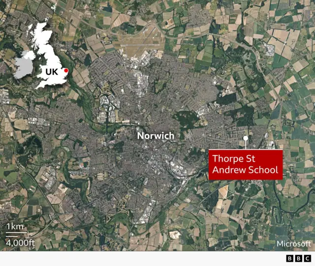 A map showing Norwich and Thorpe St Andrew School.