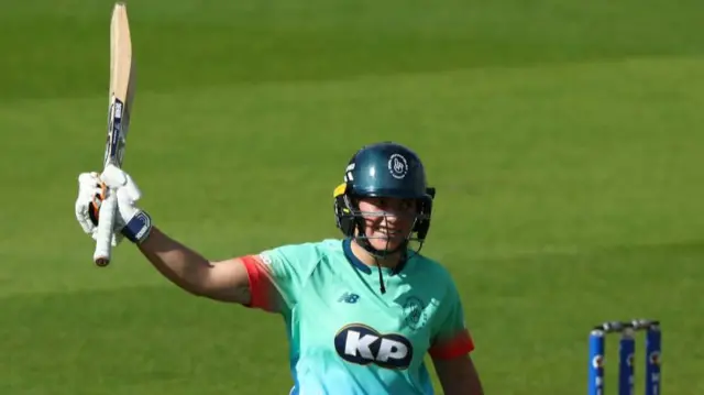 Nadine de Klerk of Oval Invincibles Women celebrates their half century