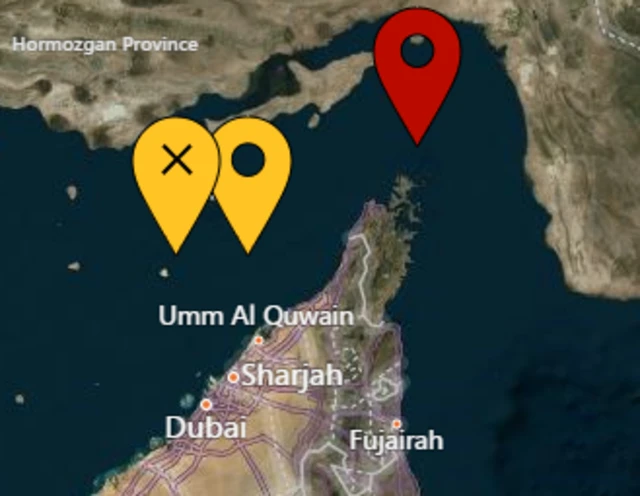 This map from the UKMTO shows the latest reported attack marked by the yellow marker on the left. The two earlier reported attacks are also marked