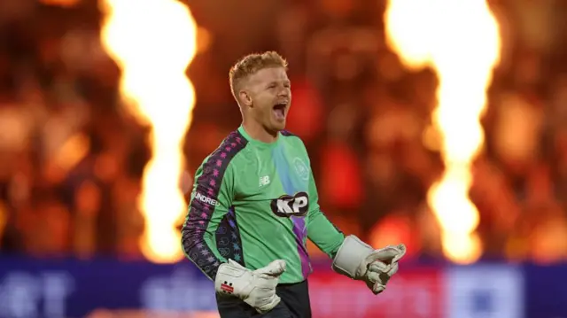Sam Billings of Oval Invincibles celebrates victory following The Hundred Final match between Oval Invincibles Men and Trent Rockets