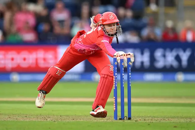 Wicket keeper Sarah Bryce of Welsh Fire runs out Mady Villiers of Southern Brave