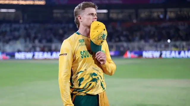 Ryan Rickelton of South Africa reacts
