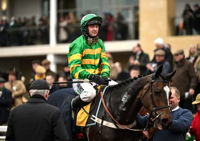 Jockey Nico De Boinville on Jonbon returns to the parade ring