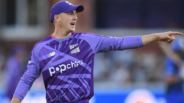 Harry Brook of Northern Superchargers points during the The Hundred match