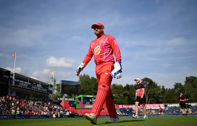 Jonny Bairstow of Welsh Fire walks out to field