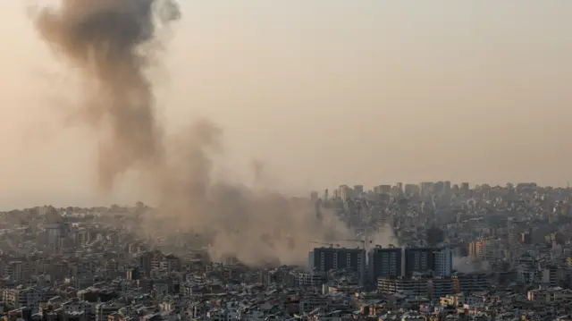Smoke rises after Israeli strikes on Beirut