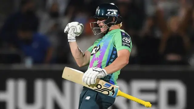 Jordan Cox celebrates after Oval Invincibles won the The Hundred match
