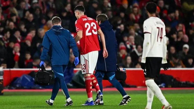 : Jair Cunha of Nottingham Forest leaves the pitch i
