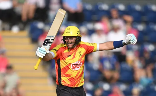 Joe Root of Trent Rockets Men celebrates