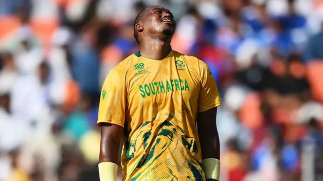 : Lungi Ngidi of South Africa reacts after a delivery