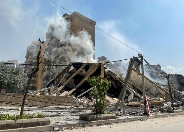 Smoke rises in the aftermath of Israeli strikes