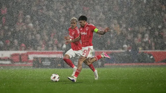 Nottingham Forest's English midfielder #10 Morgan Gibbs-White runs