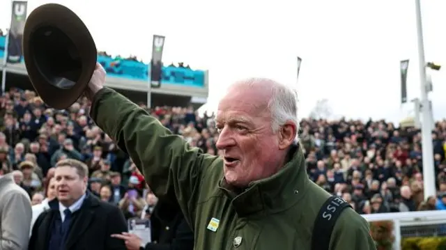 Winning trainer Willie Mullins celebrates