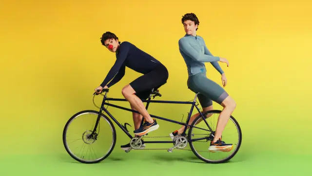 Greg James on a tandem bike