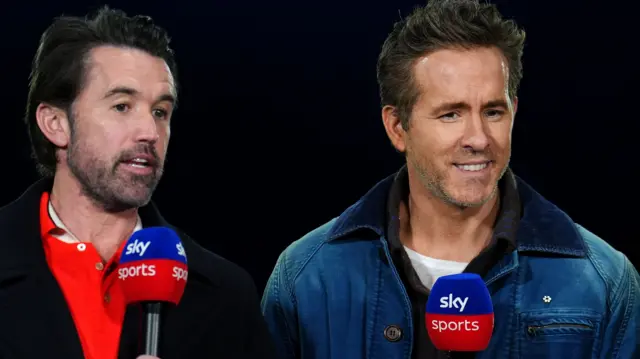Wrexham's owners Rob Mac (left) and Ryan Reynolds at Stok Cae Ras