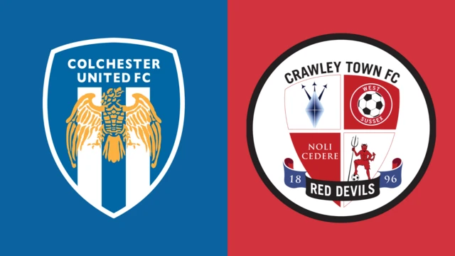 The Colchester and Crawley club badges side by side