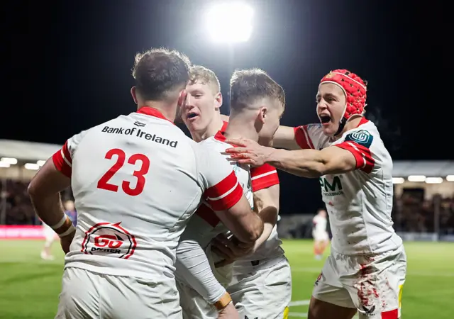Ulster celebrate a try