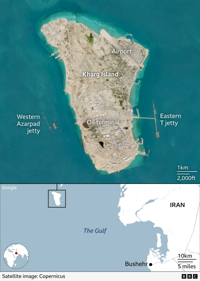 A map of Kharg Island