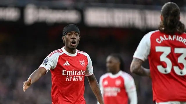 Noni Madueke of Arsenal reacts