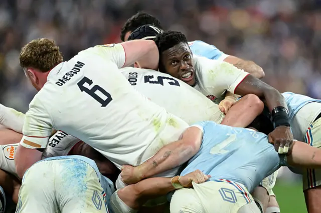 Itoje competes for the ball