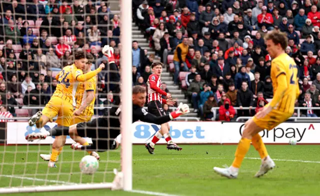 Chris Rigg of Sunderland scores a goal which was later ruled