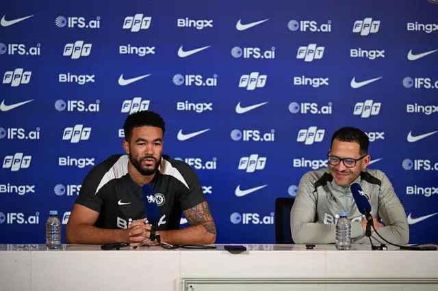 Reece James and Head Coach Liam Rosenior of Chelsea