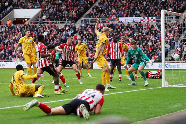 Melker Ellborg of Sunderland concedes his sides first goal which was scored by Yankuba Minteh