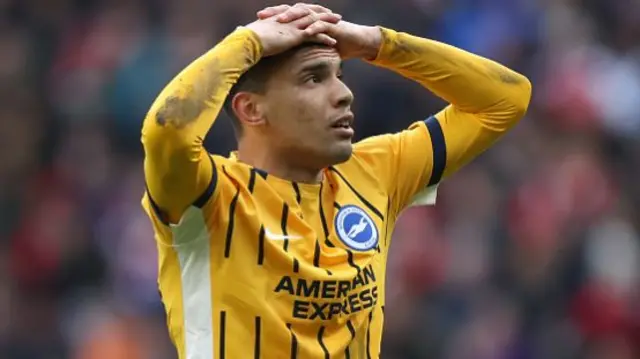 Diego Gomez of Brighton & Hove Albion reacts