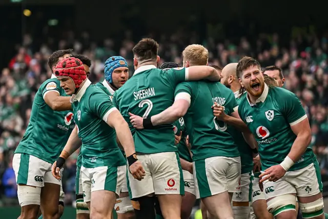 Ireland celebrate try