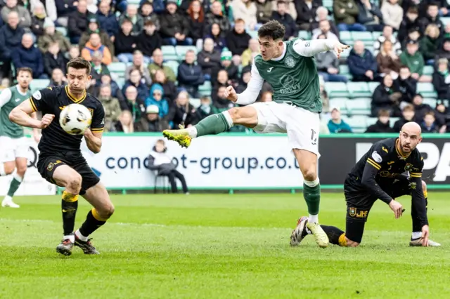 Jamie McGrath fires a shot against the crossbar