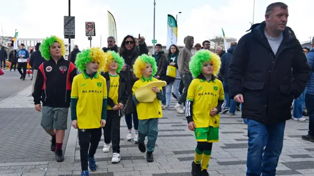 Young Norwich fans on their way to Carrow Road