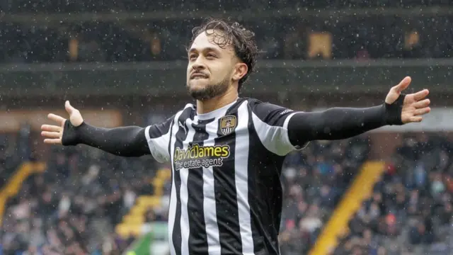 Notts County's Jodi Jones celebrates his goal against Tranmere
