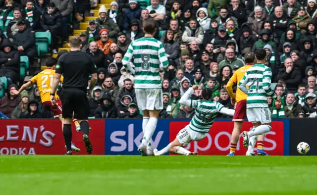 Elijah Just scores for Motherwell against Celtic