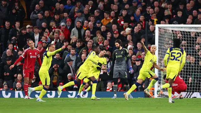 Tottenham players celebrate their goal