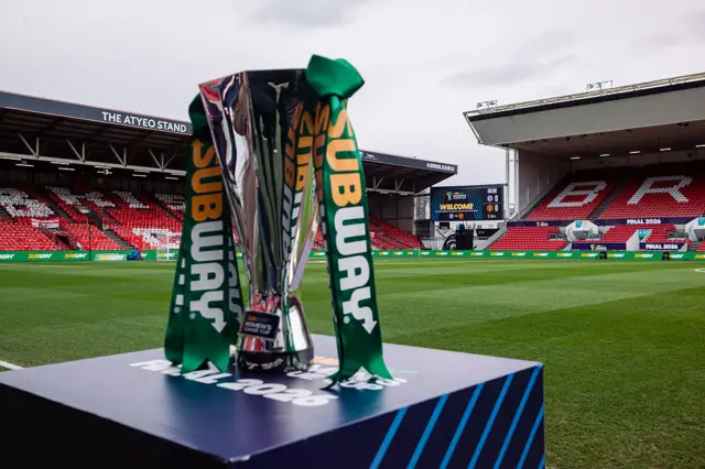 A detailed view of the Subway Women's League Cup Trophy