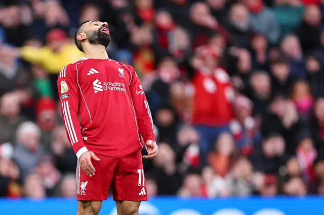 Mohamed Salah of Liverpool reacts