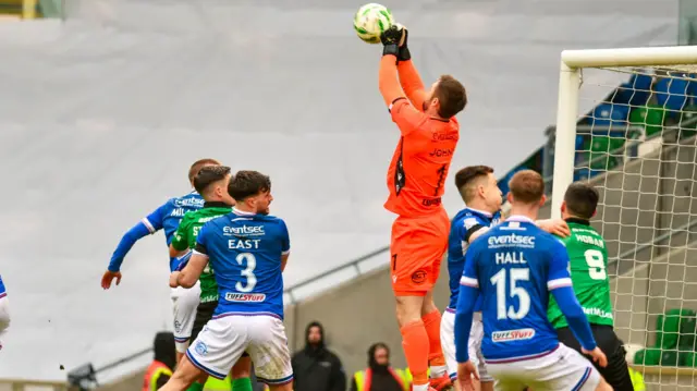 Action from Glentoran v Linfield