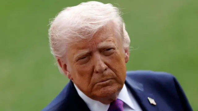 Donald Trump stands on some grass