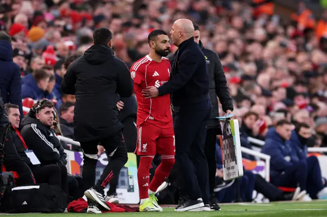 Mohamed Salah of Liverpool prepares to come onto the pitch