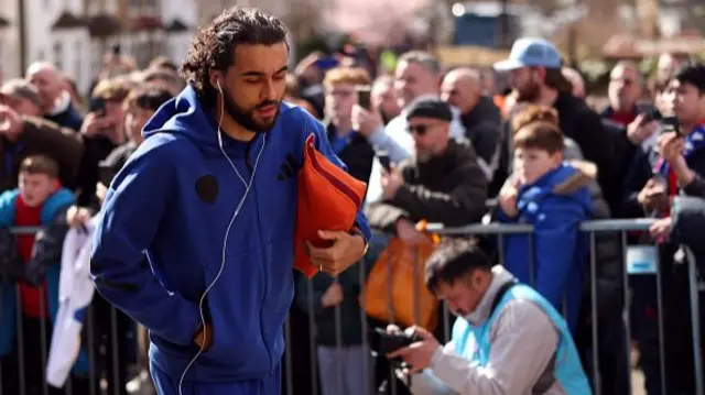 Dominic Calvert-Lewin of Leeds United arrives at the stadium