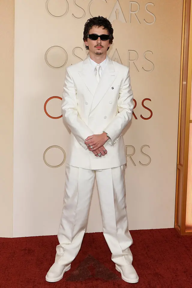 Timothee Chalamet in an all-white suit