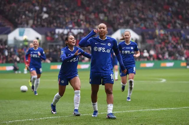 Chelsea's Lauren James (right) celebrates scoring their side's first goal