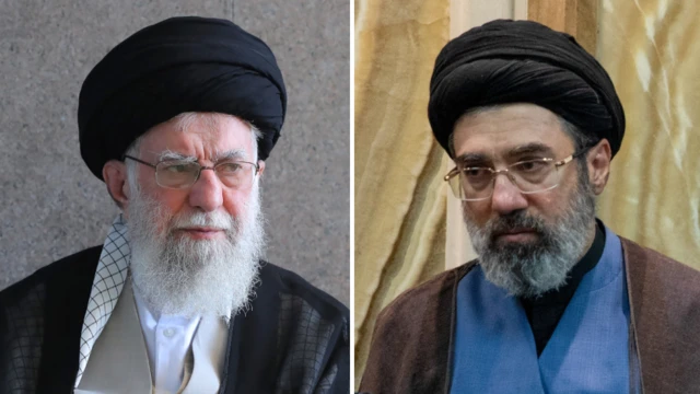 A composite image of Ayatollah Khamenei and his son, Mojtaba Khamenei