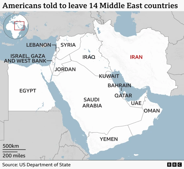 Map of US evacautions in Middle East
