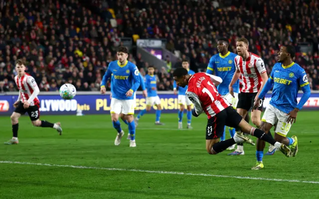 Brentford's Reiss Nelson (left) reacts after a missed opportunity during the Premier League match
